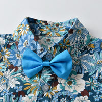 Load image into Gallery viewer, 2 Pieces Set Baby Kid Boys Birthday Party Flower Bow Print Shirts And Solid Color Shorts Wholesale 22121482

