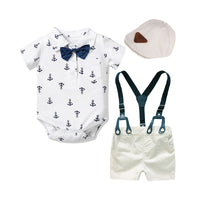 Load image into Gallery viewer, 3 Pieces Set Baby Boys Solid Color Cartoon Bow Print Rompers And Letters Hats Wholesale 22121485
