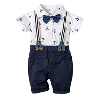 Load image into Gallery viewer, 3 Pieces Set Baby Boys Solid Color Cartoon Bow Print Rompers And Letters Hats Wholesale 22121485
