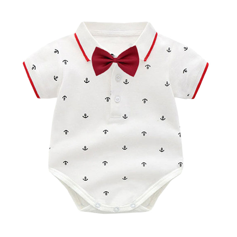 Baby Boys Bow Print Rompers Wholesale 22121489