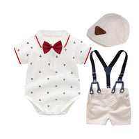 Load image into Gallery viewer, 2 Pieces Set Baby Boys Dressy Bow Print Rompers And Shorts Hats Wholesale 22121490
