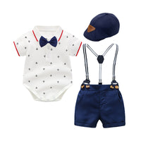 Load image into Gallery viewer, 2 Pieces Set Baby Boys Dressy Bow Print Rompers And Shorts Hats Wholesale 22121490
