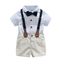 Load image into Gallery viewer, 2 Pieces Set Baby Kid Boys Striped Bow Shirts And Solid Color Rompers Wholesale 22121497

