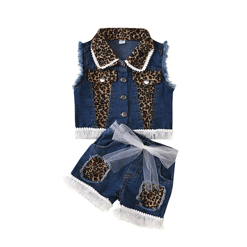2 Pieces Set Baby Kid Girls Leopard Vests Waistcoats And Shorts Wholesale 22121499