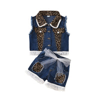 Load image into Gallery viewer, 2 Pieces Set Baby Kid Girls Leopard Vests Waistcoats And Shorts Wholesale 22121499
