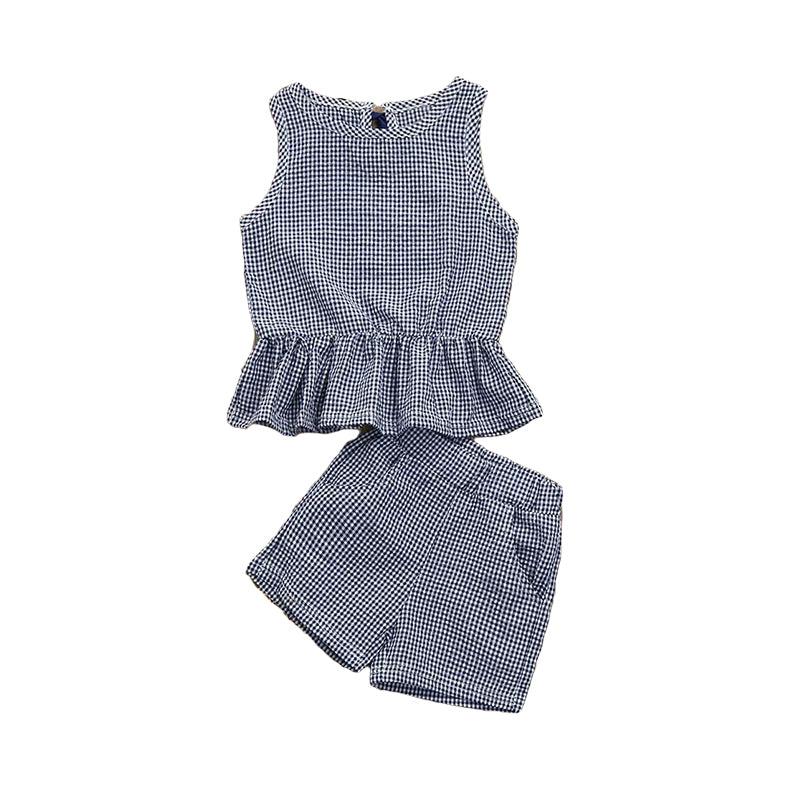 2 Pieces Set Baby Kid Girls Checked Tops And Shorts Wholesale 22121601
