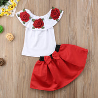 Load image into Gallery viewer, 2 Pieces Set Baby Kid Girls Flower Print Tops Color-blocking And Bow Skirts Wholesale 22121602
