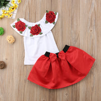 Load image into Gallery viewer, 2 Pieces Set Baby Kid Girls Flower Print Tops Color-blocking And Bow Skirts Wholesale 22121602

