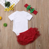 Load image into Gallery viewer, 2 Pieces Set Baby Girls Christmas Letters Bow Rompers And Lace Shorts Wholesale 22121608
