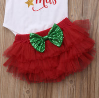 Load image into Gallery viewer, 2 Pieces Set Baby Girls Christmas Letters Bow Rompers And Lace Shorts Wholesale 22121608
