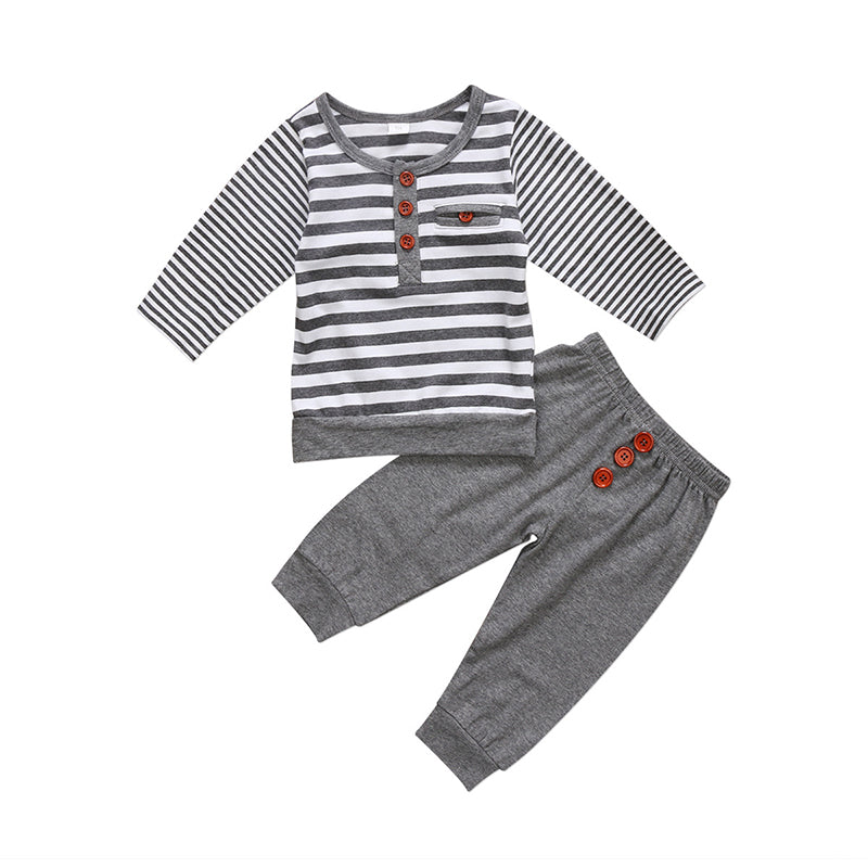 2 Pieces Set Baby Boys Striped Tops And Solid Color Pants Wholesale 22121609