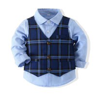 Load image into Gallery viewer, 3 Pieces Set Baby Kid Boys Birthday Party Solid Color Shirts And Checked Vests Waistcoats And Pants Wholesale 221216105
