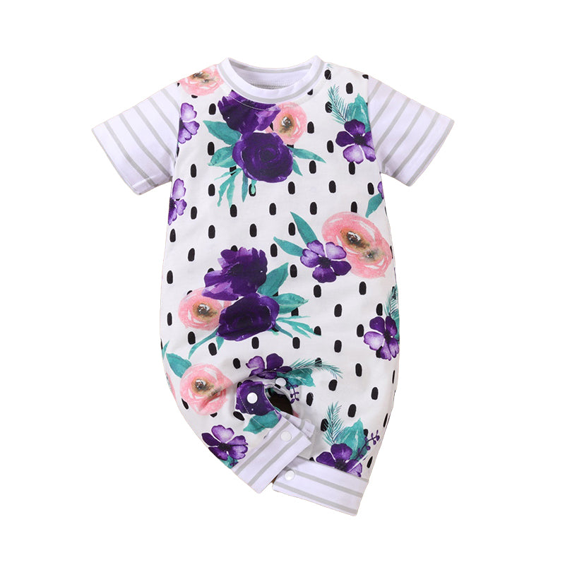 Baby Unisex Striped Flower Print Jumpsuits Wholesale 221216107