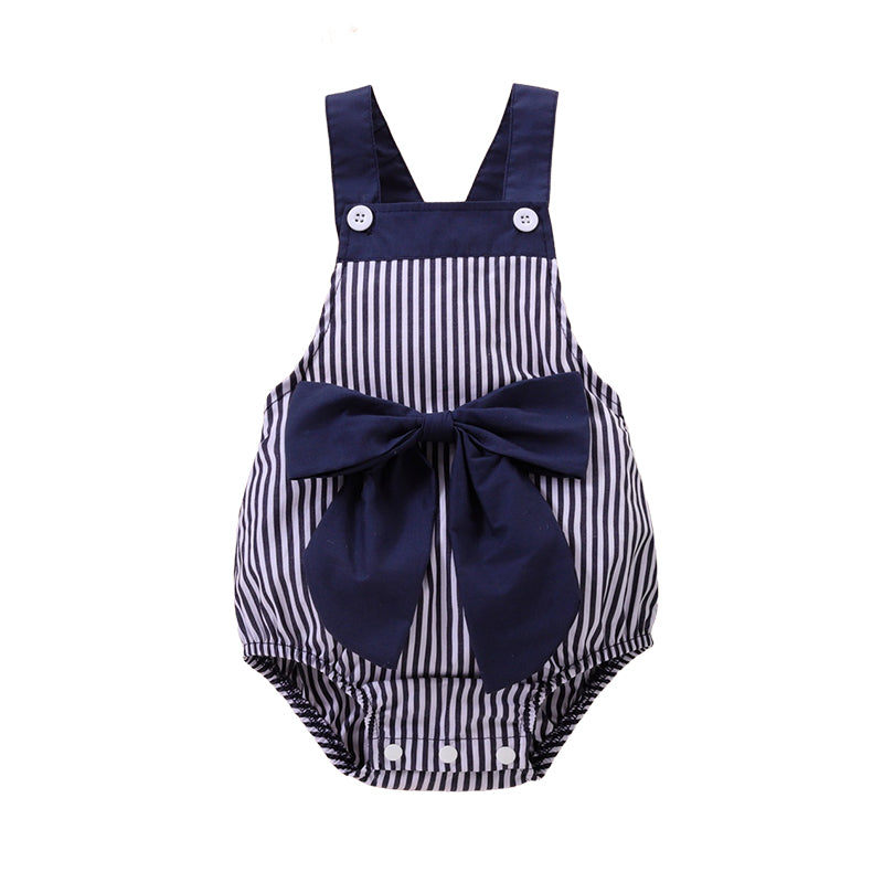 Baby Unisex Striped Color-blocking Bow Rompers Wholesale 221216108