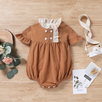 Load image into Gallery viewer, Baby Girls Solid Color Lace Rompers Wholesale 221216126
