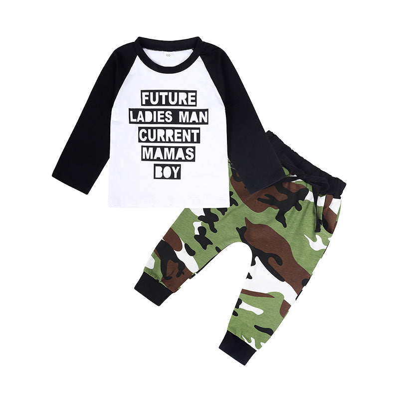 2 Pieces Set Baby Kid Boys Letters Tops And Camo Pants Wholesale 221216131