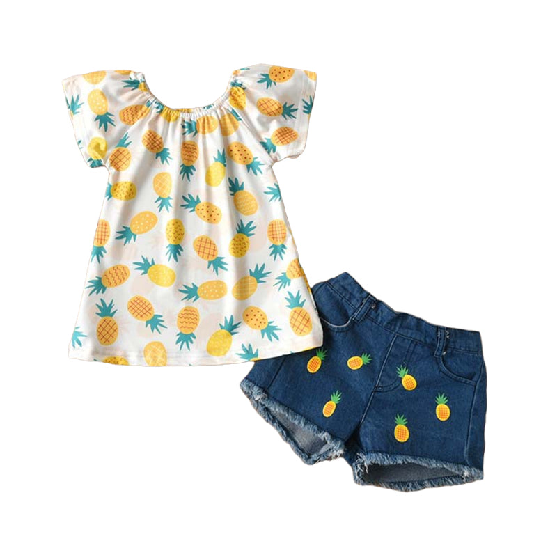 2 Pieces Set Baby Kid Girls Fruit Print Tops And Shorts Wholesale 221216132
