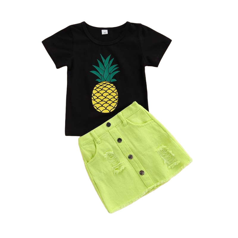 2 Pieces Set Baby Kid Girls Fruit Print T-Shirts And Ripped Shorts Wholesale 221216138