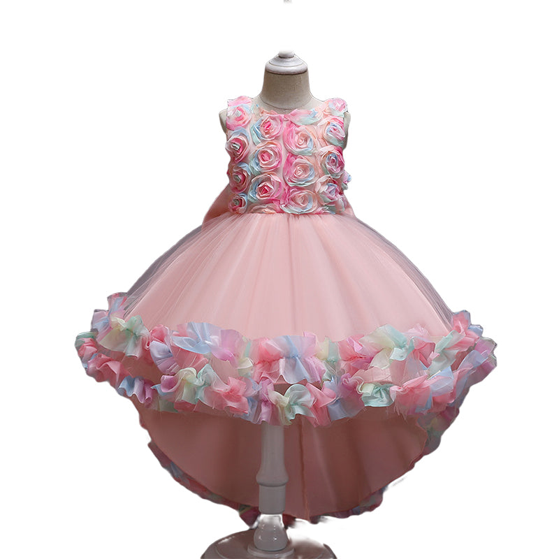 Kid Girls Color-blocking Flower Bow Dressy Birthday Party Princess Dresses Wholesale 221216140