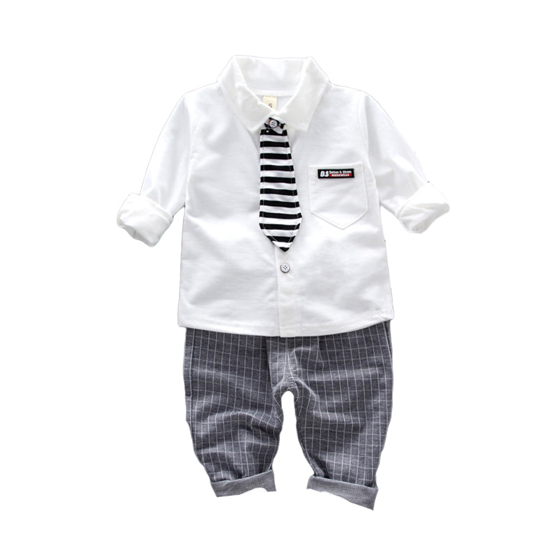 2 Pieces Set Baby Kid Boys Bow Tops And Checked Pants Wholesale 221216144