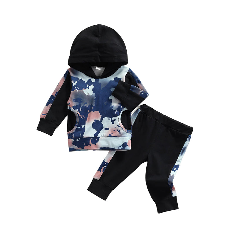 2 Pieces Set Baby Boys Tie Dye Hoodies Swearshirts And Color-blocking Pants Wholesale 221216146