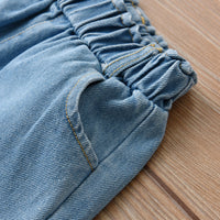 Load image into Gallery viewer, 2 Pieces Set Baby Kid Girls Muslin&amp;Ribbed Tops And Solid Color Jeans Wholesale 221216151
