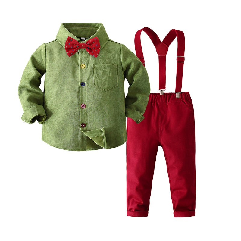 2 Pieces Set Baby Kid Boys Dressy Solid Color Bow Shirts And Pants Suits Wholesale 221216161