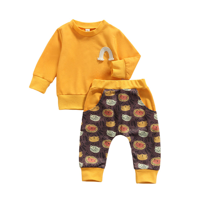 2 Pieces Set Baby Kid Girls Rainbow Hoodies Swearshirts And Print Cartoon Pants Wholesale 221216164