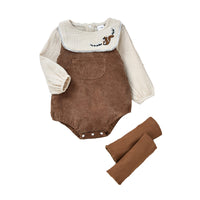 Load image into Gallery viewer, 2 Pieces Set Baby Girls Cartoon Embroidered Tops And Solid Color Rompers Wholesale 221216173
