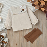 Load image into Gallery viewer, 2 Pieces Set Baby Girls Cartoon Embroidered Tops And Solid Color Rompers Wholesale 221216173
