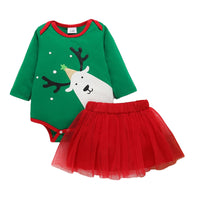 Load image into Gallery viewer, 2 Pieces Set Baby Girls Christmas Cartoon Print Rompers And Solid Color Skirts Wholesale 221216178
