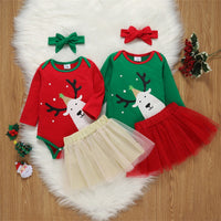 Load image into Gallery viewer, 2 Pieces Set Baby Girls Christmas Cartoon Print Rompers And Solid Color Skirts Wholesale 221216178
