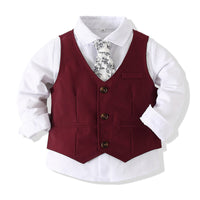 Load image into Gallery viewer, 3 Pieces Set Baby Kid Boys Birthday Party Bow Shirts And Solid Color Vests Waistcoats And Trousers Wholesale 221216180
