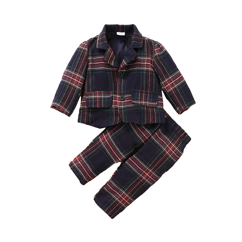 2 Pieces Set Baby Kid Boys Checked Blazers And Trousers Wholesale 221216183