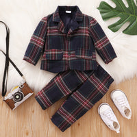 Load image into Gallery viewer, 2 Pieces Set Baby Kid Boys Checked Blazers And Trousers Wholesale 221216183
