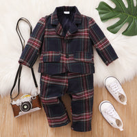 Load image into Gallery viewer, 2 Pieces Set Baby Kid Boys Checked Blazers And Trousers Wholesale 221216183
