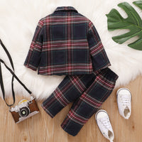 Load image into Gallery viewer, 2 Pieces Set Baby Kid Boys Checked Blazers And Trousers Wholesale 221216183
