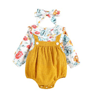 Load image into Gallery viewer, Baby Girls Flower Print Rompers And Accessories Headwear Wholesale 221216185
