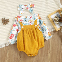 Load image into Gallery viewer, Baby Girls Flower Print Rompers And Accessories Headwear Wholesale 221216185
