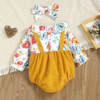 Load image into Gallery viewer, Baby Girls Flower Print Rompers And Accessories Headwear Wholesale 221216185
