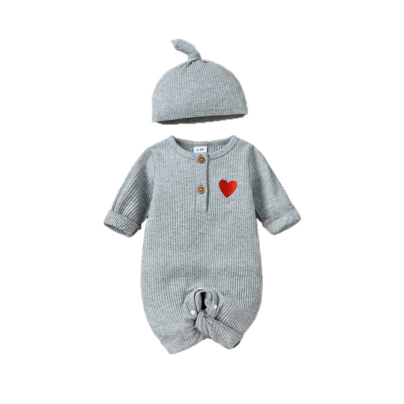 Baby Unisex Love heart Embroidered Jumpsuits And Accessories Hats Wholesale 221216187