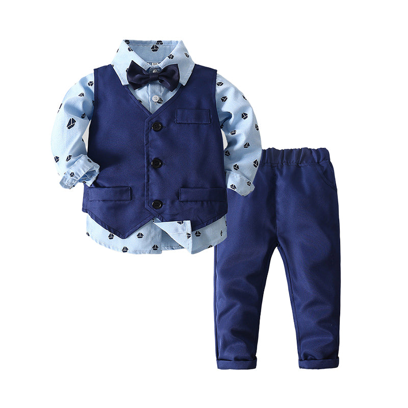 3 Pieces Set Baby Kid Boys Birthday Party Bow Print Shirts Solid Color Vests Waistcoats And Pants Wholesale 221216193