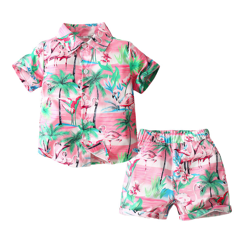 2 Pieces Set Baby Kid Boys Tropical Flamingo Shirts And Shorts Wholesale 221216199