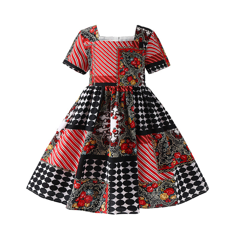 Baby Kid Girls Striped Flower Print Dresses Wholesale 221216209