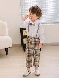 Load image into Gallery viewer, 2 Pieces Set Baby Kid Boys Birthday Party Bow Shirts And Checked Jumpsuits Wholesale 221216210
