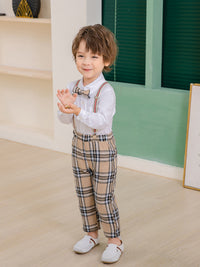 Load image into Gallery viewer, 2 Pieces Set Baby Kid Boys Birthday Party Bow Shirts And Checked Jumpsuits Wholesale 221216210
