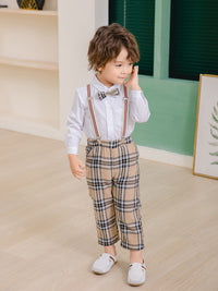 Load image into Gallery viewer, 2 Pieces Set Baby Kid Boys Birthday Party Bow Shirts And Checked Jumpsuits Wholesale 221216210
