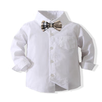 Load image into Gallery viewer, 2 Pieces Set Baby Kid Boys Birthday Party Bow Shirts And Checked Jumpsuits Wholesale 221216210
