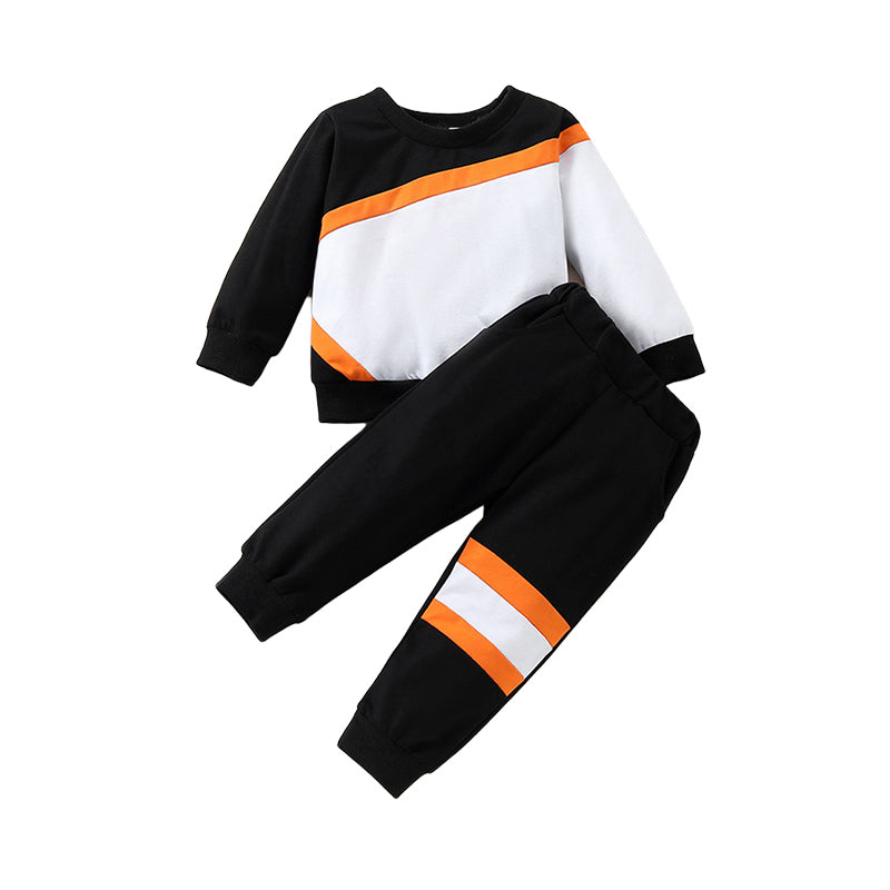 2 Pieces Set Baby Boys Color-blocking Hoodies Swearshirts And Striped Pants Wholesale 221216212