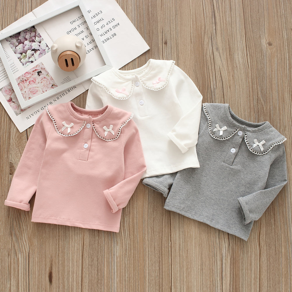 Baby Girls Solid Color Bow Tops Wholesale 221216214